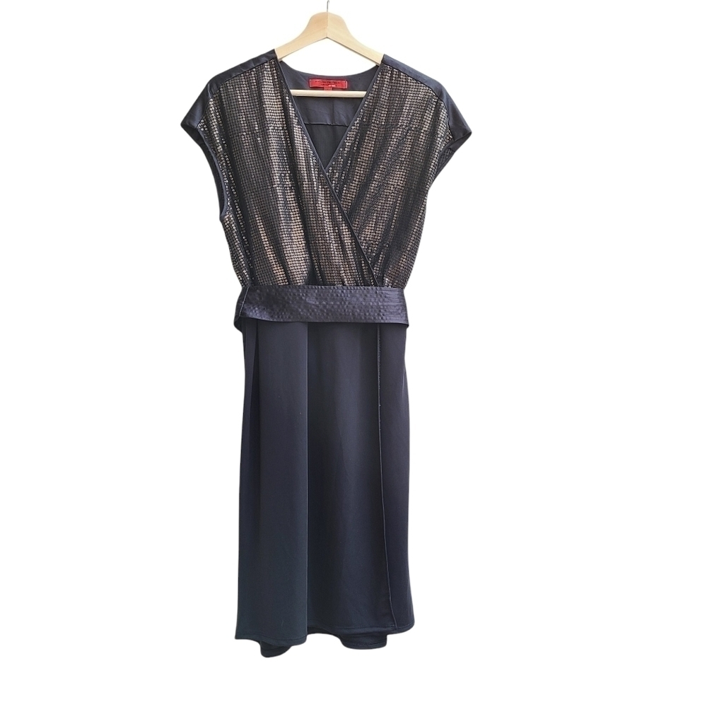 Narciso Rodriguez Sequin Faux Wrap Cocktail Dress Black L